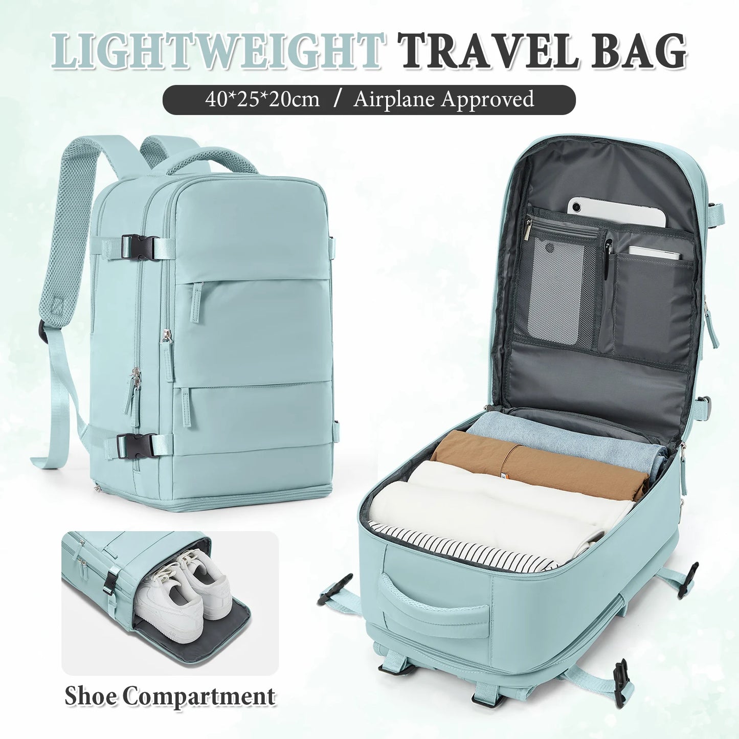 Mochila de Viaje Cabina Avión 40x20x25 Impermeable – Mochila Hombre Mujer para Equipaje de Mano, Negocios, Universidad, Portátil, Viajes